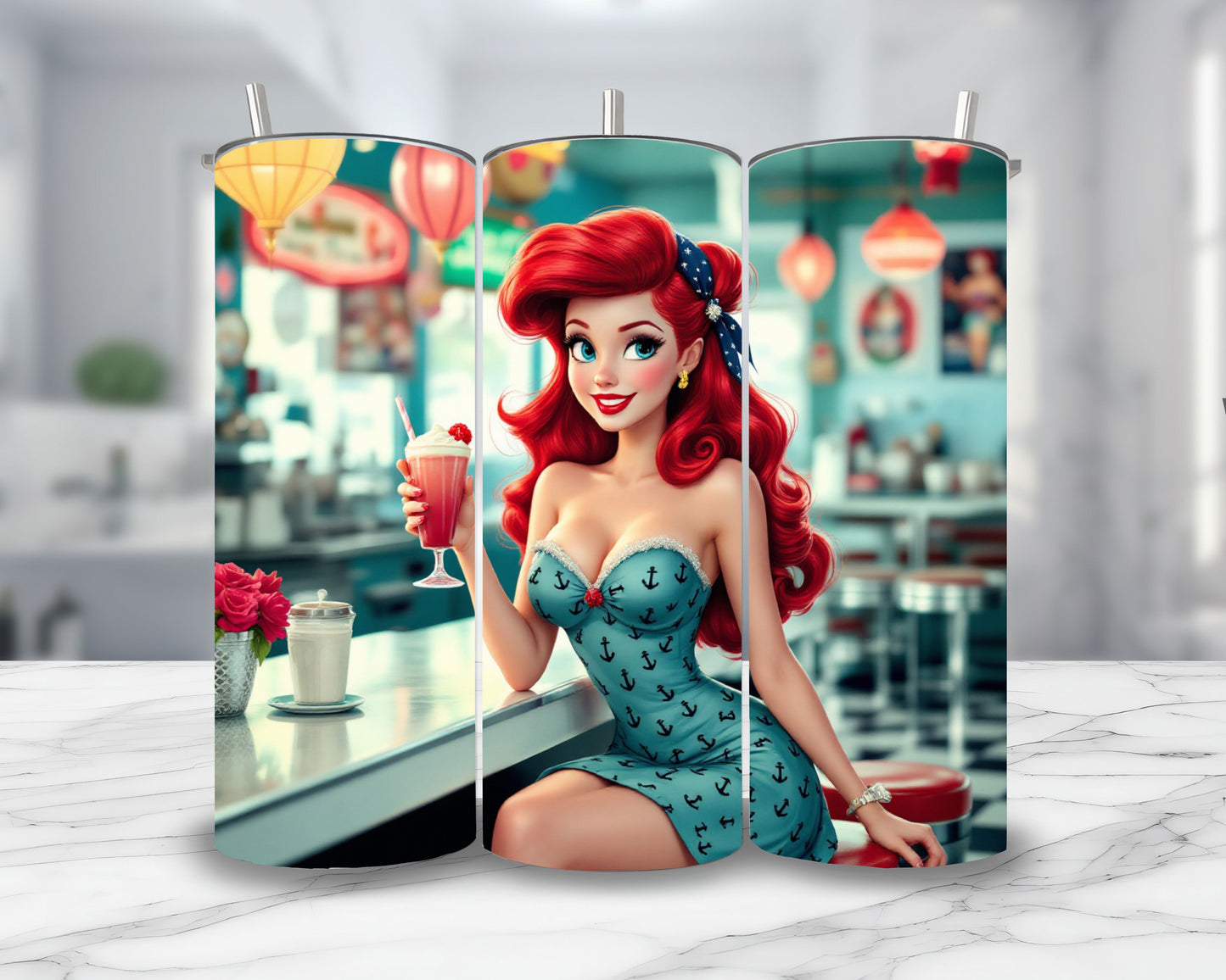 Ariel - Thermos en acier inoxydable 600ml | Rockabilly Thermos inoxydable Disney Shop | Anylem Beauty 