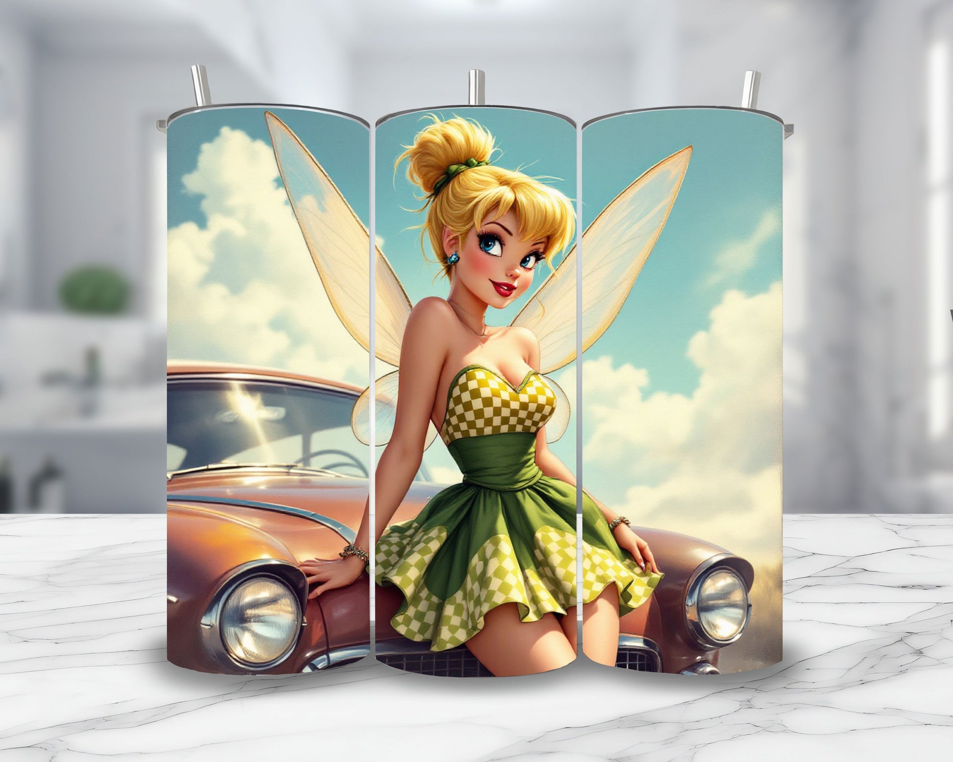 Fée Clochette - Thermos en acier inoxydable 600ml | Rockabilly Thermos inoxydable Disney Shop | Anylem Beauty 