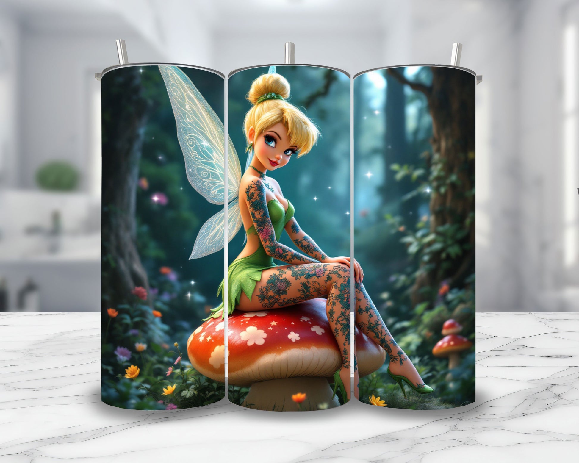 Fée Clochette - Thermos en acier inoxydable 600ml | Tatouages Thermos inoxydable Disney Shop | Anylem Beauty 