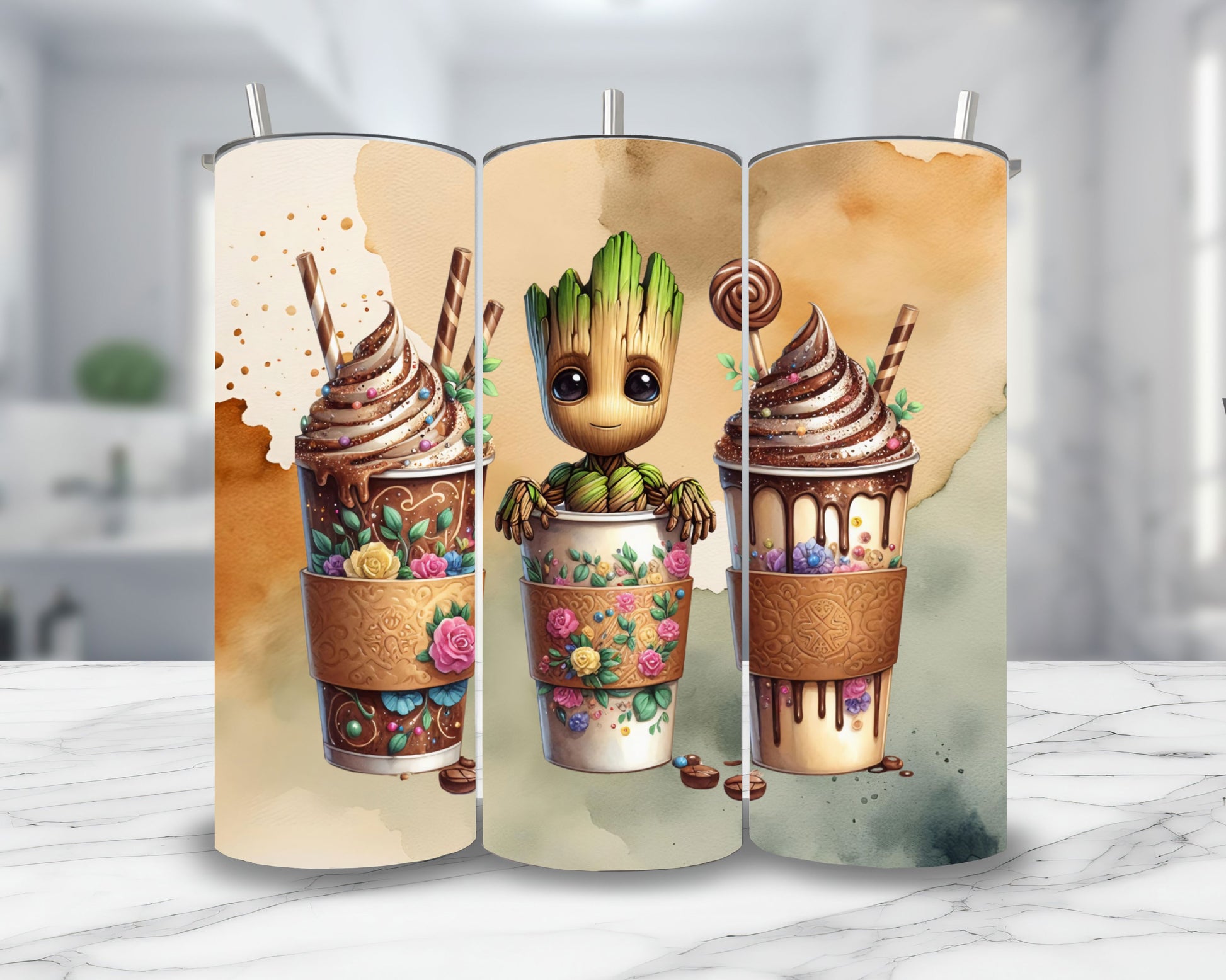 Groot - Thermos en acier inoxydable 600ml | Triple Milkshake Thermos inoxydable Disney Shop | Anylem Beauty 