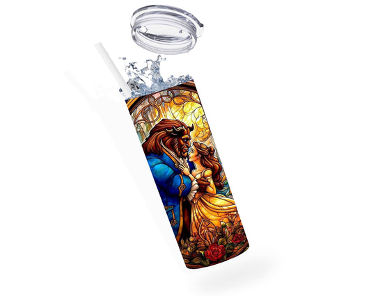 La Belle & la Bête - Thermos en acier inoxydable 600ml | Vitrail Thermos inoxydable Disney Shop | Anylem Beauty 