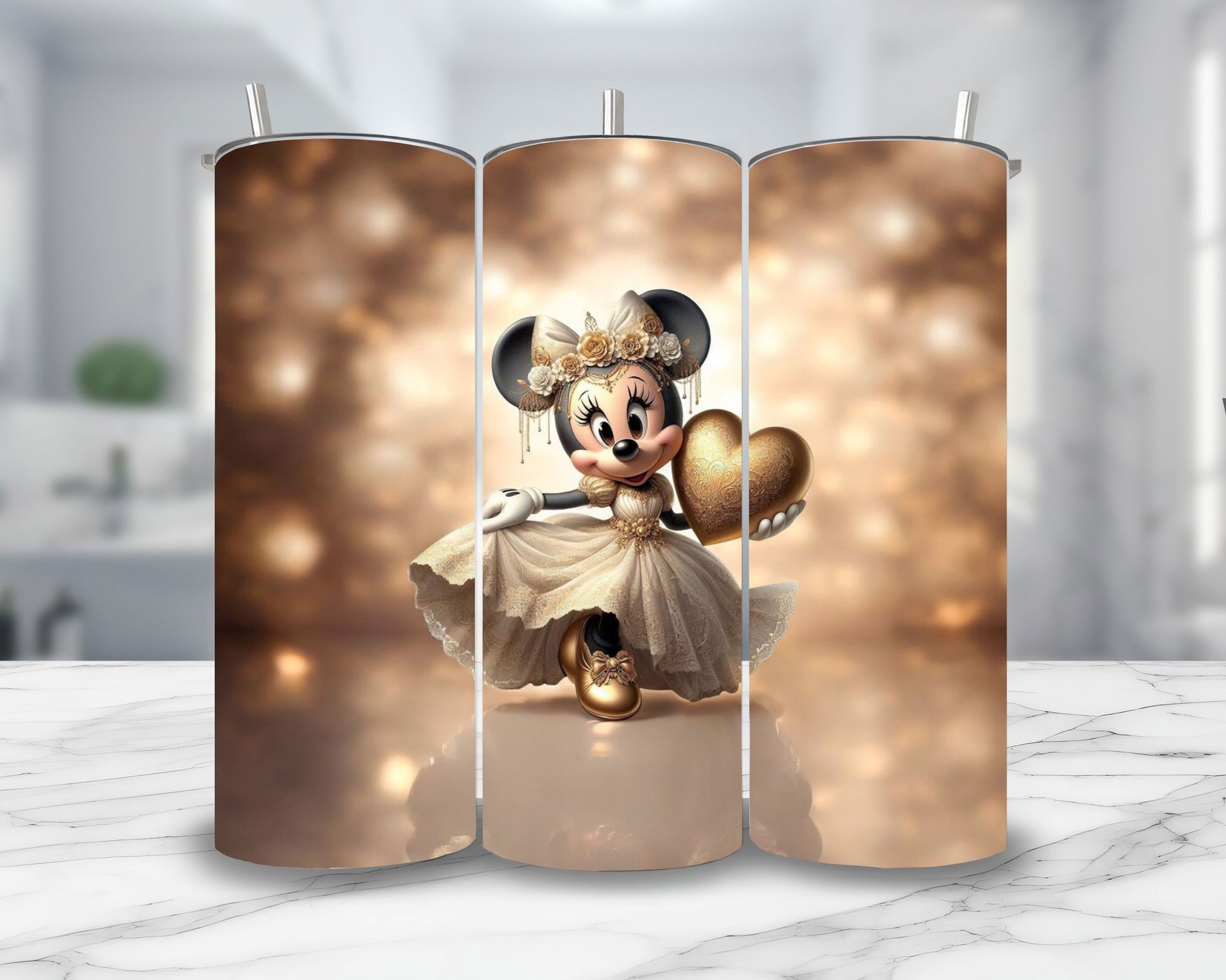 Minnie - Thermos en acier inoxydable 600ml | Or Thermos inoxydable Disney Shop | Anylem Beauty 