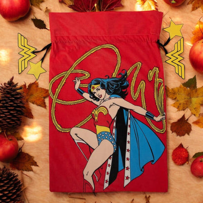 PRE COMMANDE Maroquinerie - DC Comics - Sac Noël en velours à cordon wonderwoman WIDDOP and Co. 