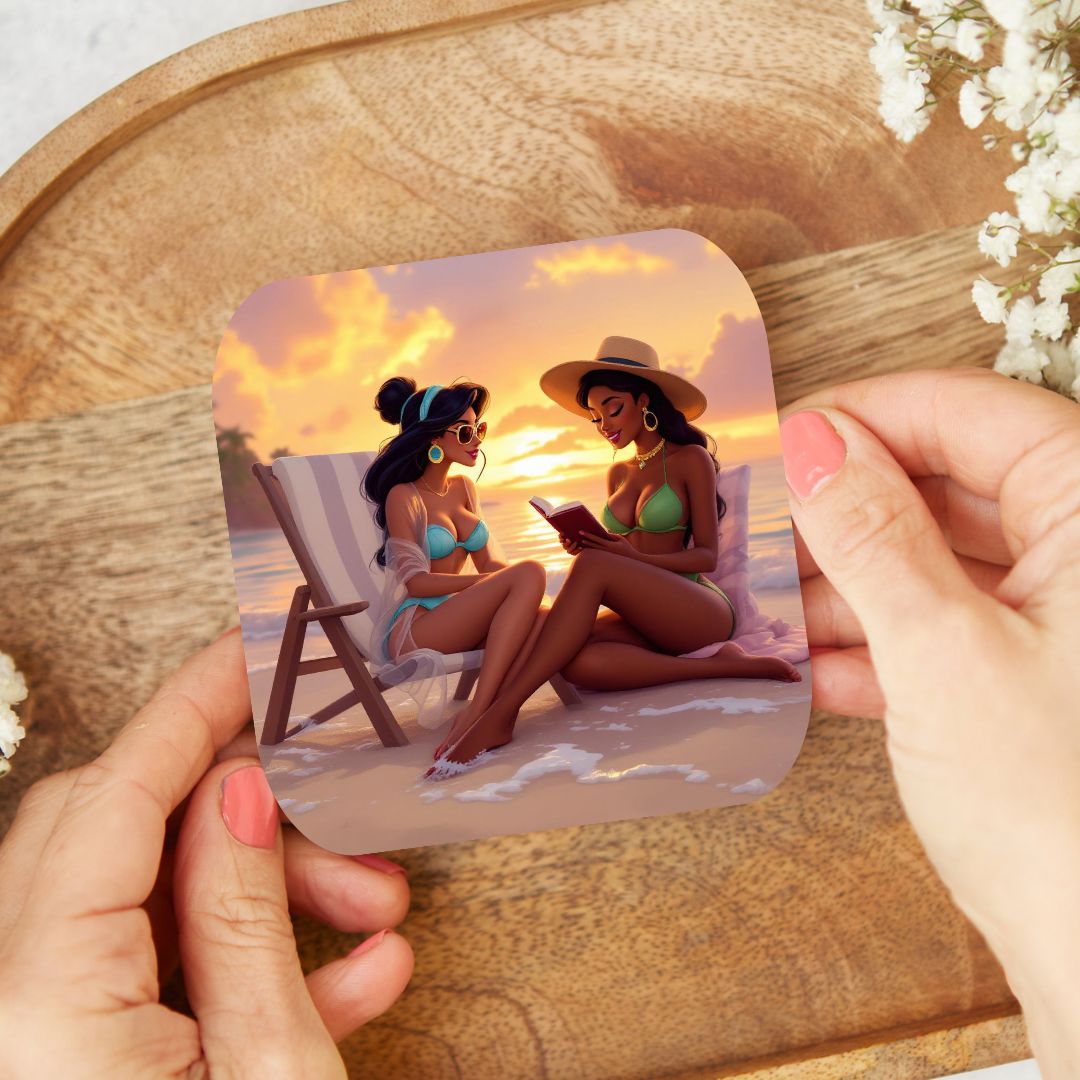 Tiana & Jasmine - Personnalisation | Couché de soleil Personnalisation Disney Shop | Anylem Beauty Dessous de verres 